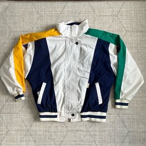 Vintage 1980s Izzi Spirit Men’s Nautical Yacht Multi Color Block Zip Up Jacket